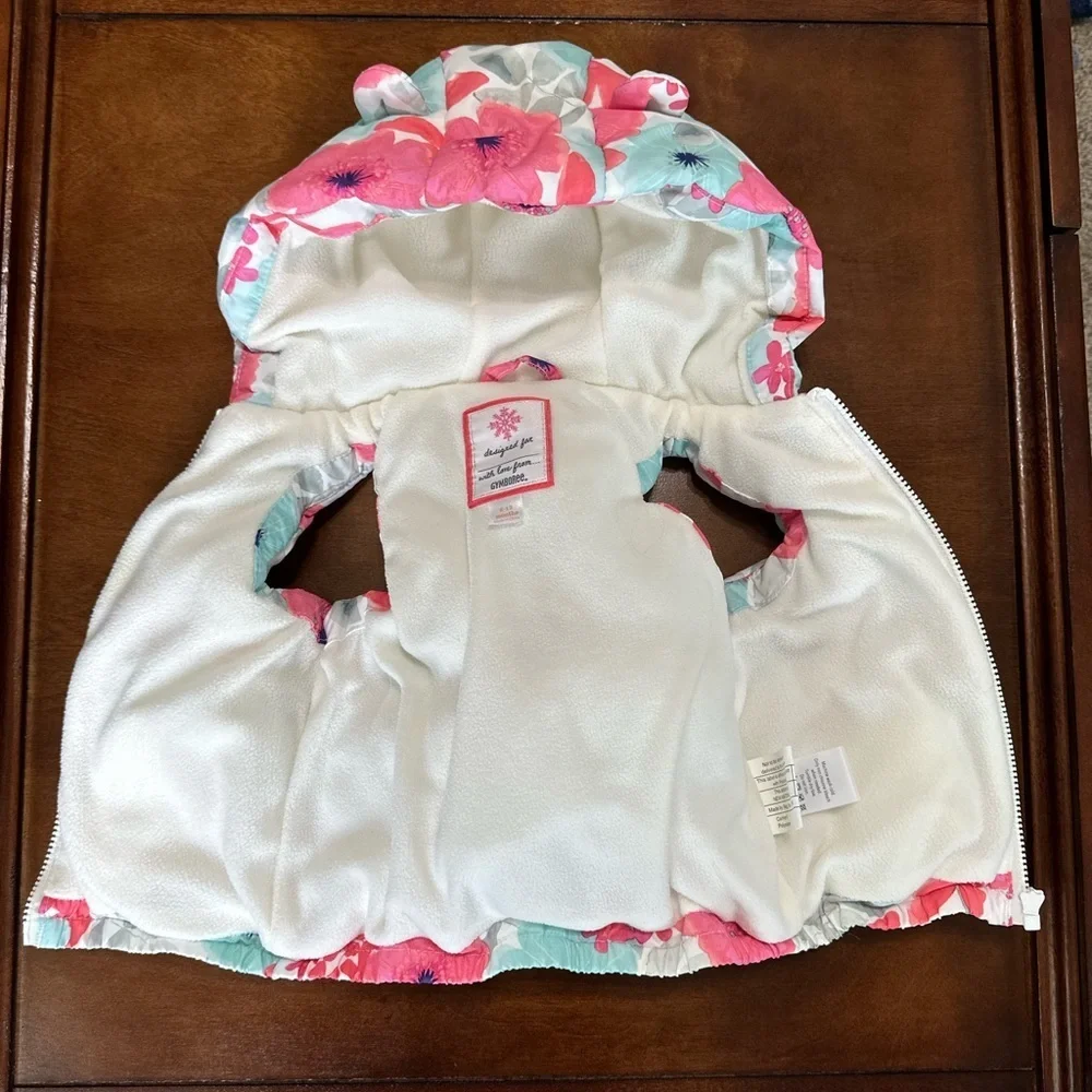 VTG Y2K Gymboree Floral Puffer Vest 6-12 Months Baby Girl Floral Hooded Zips
